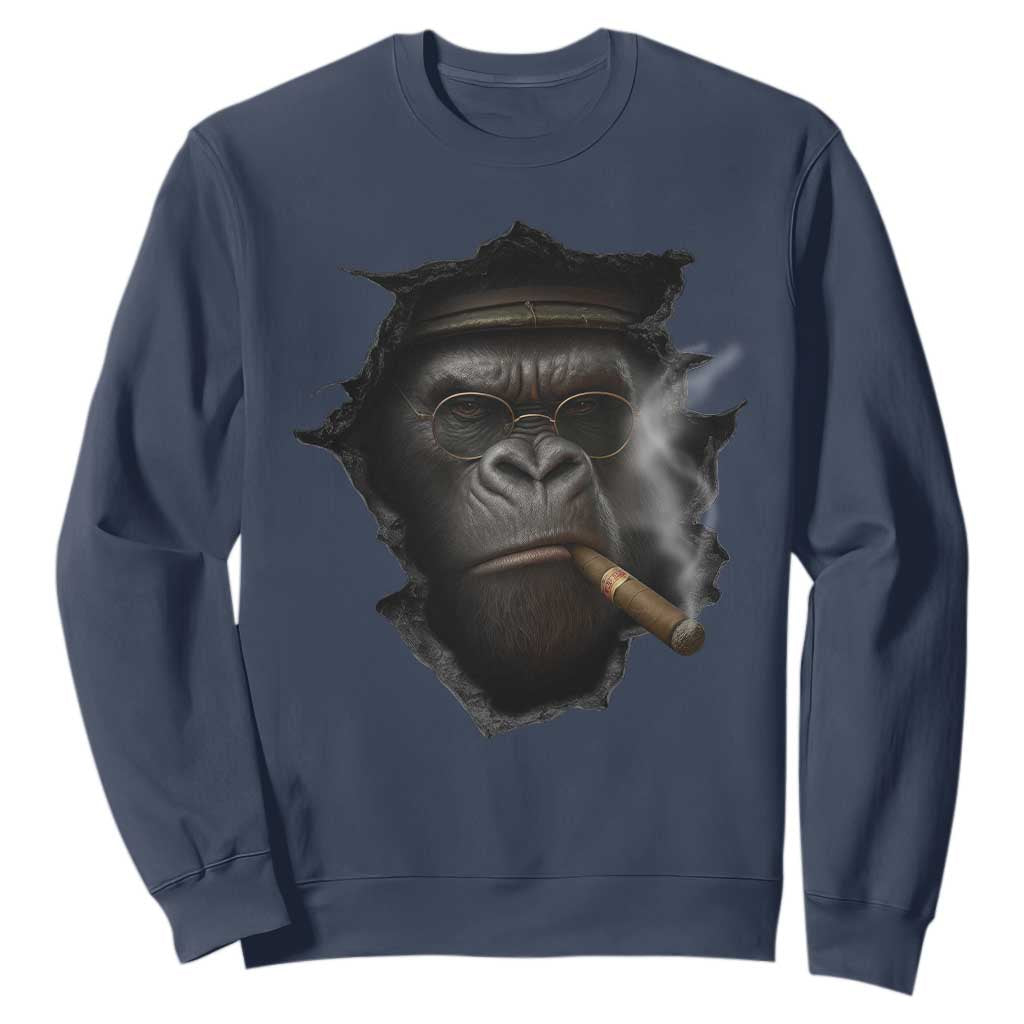 Cool Gorilla With Cigar Sweatshirt Animal Lover Gift TS12 Navy Print Your Wear