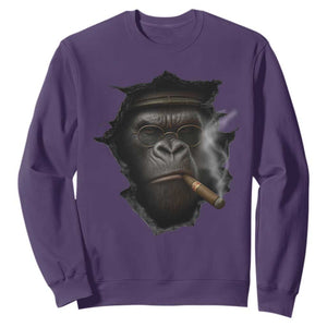 Cool Gorilla With Cigar Sweatshirt Animal Lover Gift TS12 Purple Print Your Wear