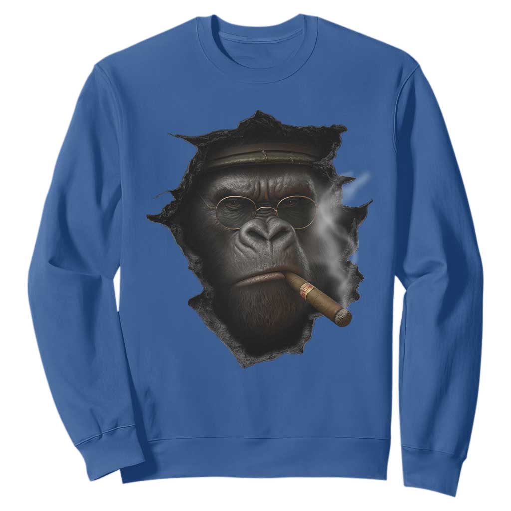 Cool Gorilla With Cigar Sweatshirt Animal Lover Gift TS12 Royal Blue Print Your Wear