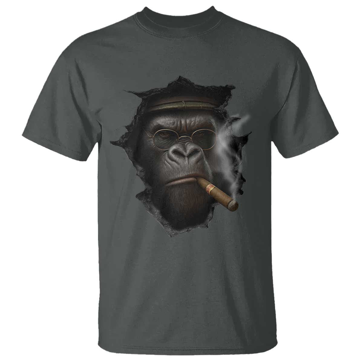 Cool Gorilla With Cigar T Shirt Animal Lover Gift TS12 Dark Heather Print Your Wear