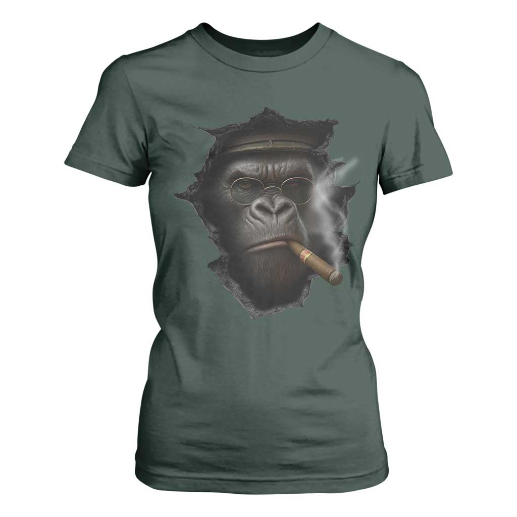 Cool Gorilla With Cigar T Shirt For Women Animal Lover Gift TS12 Dark Forest Green Print Your Wear