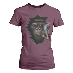 Cool Gorilla With Cigar T Shirt For Women Animal Lover Gift TS12 Maroon Print Your Wear