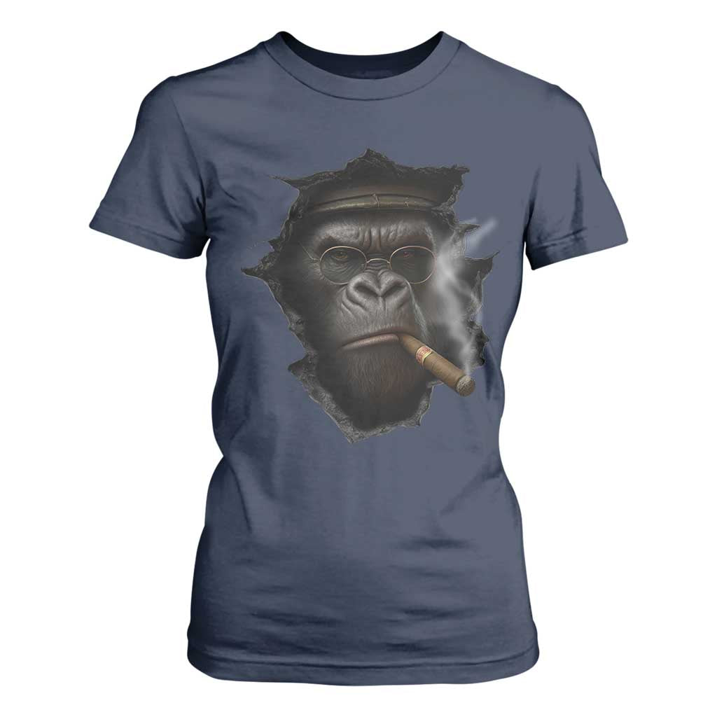 Cool Gorilla With Cigar T Shirt For Women Animal Lover Gift TS12 Navy Print Your Wear