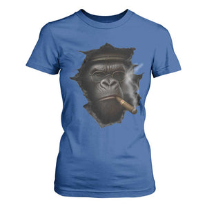Cool Gorilla With Cigar T Shirt For Women Animal Lover Gift TS12 Royal Blue Print Your Wear