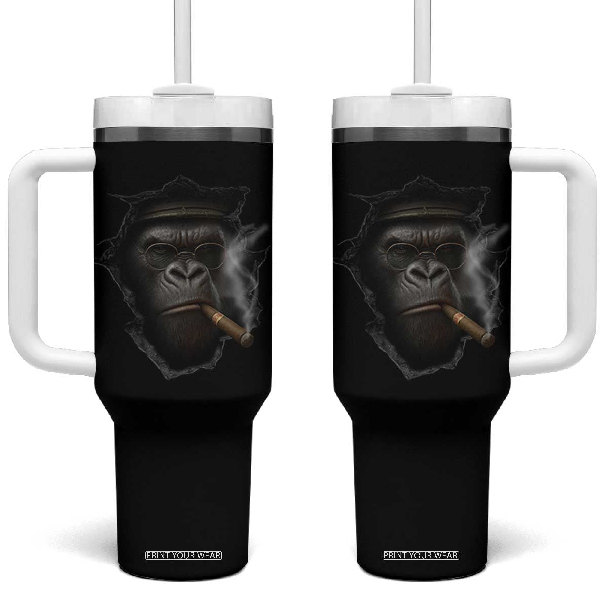 Cool Gorilla With Cigar Tumbler With Handle Animal Lover Gift TS12 One Size: 40 oz Black Print Your Wear