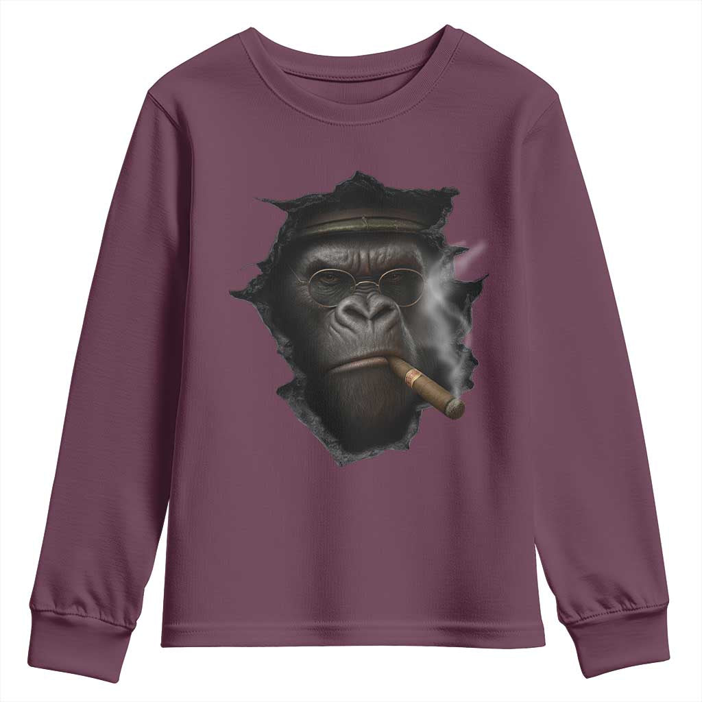 Cool Gorilla With Cigar Youth Sweatshirt Animal Lover Gift TS12 Maroon Print Your Wear