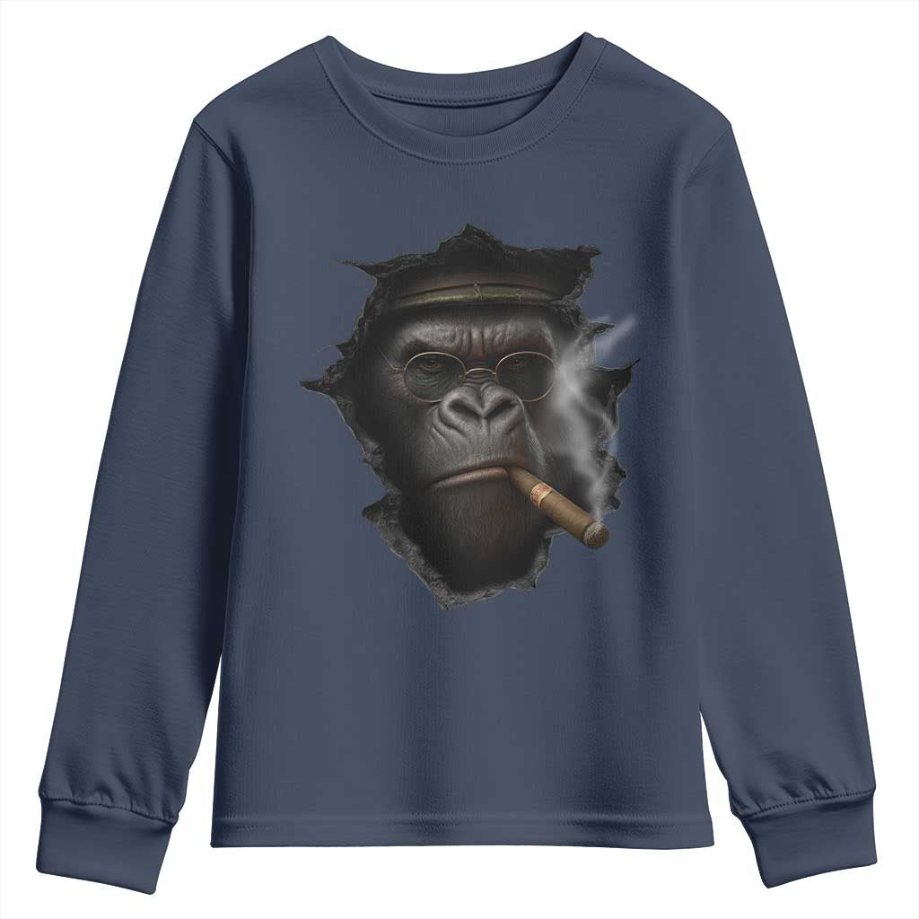 Cool Gorilla With Cigar Youth Sweatshirt Animal Lover Gift TS12 Navy Print Your Wear