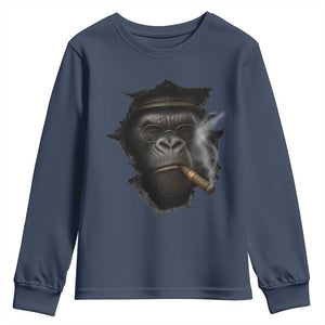 Cool Gorilla With Cigar Youth Sweatshirt Animal Lover Gift TS12 Navy Print Your Wear