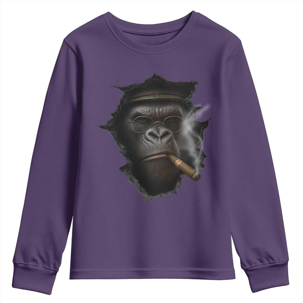 Cool Gorilla With Cigar Youth Sweatshirt Animal Lover Gift TS12 Purple Print Your Wear