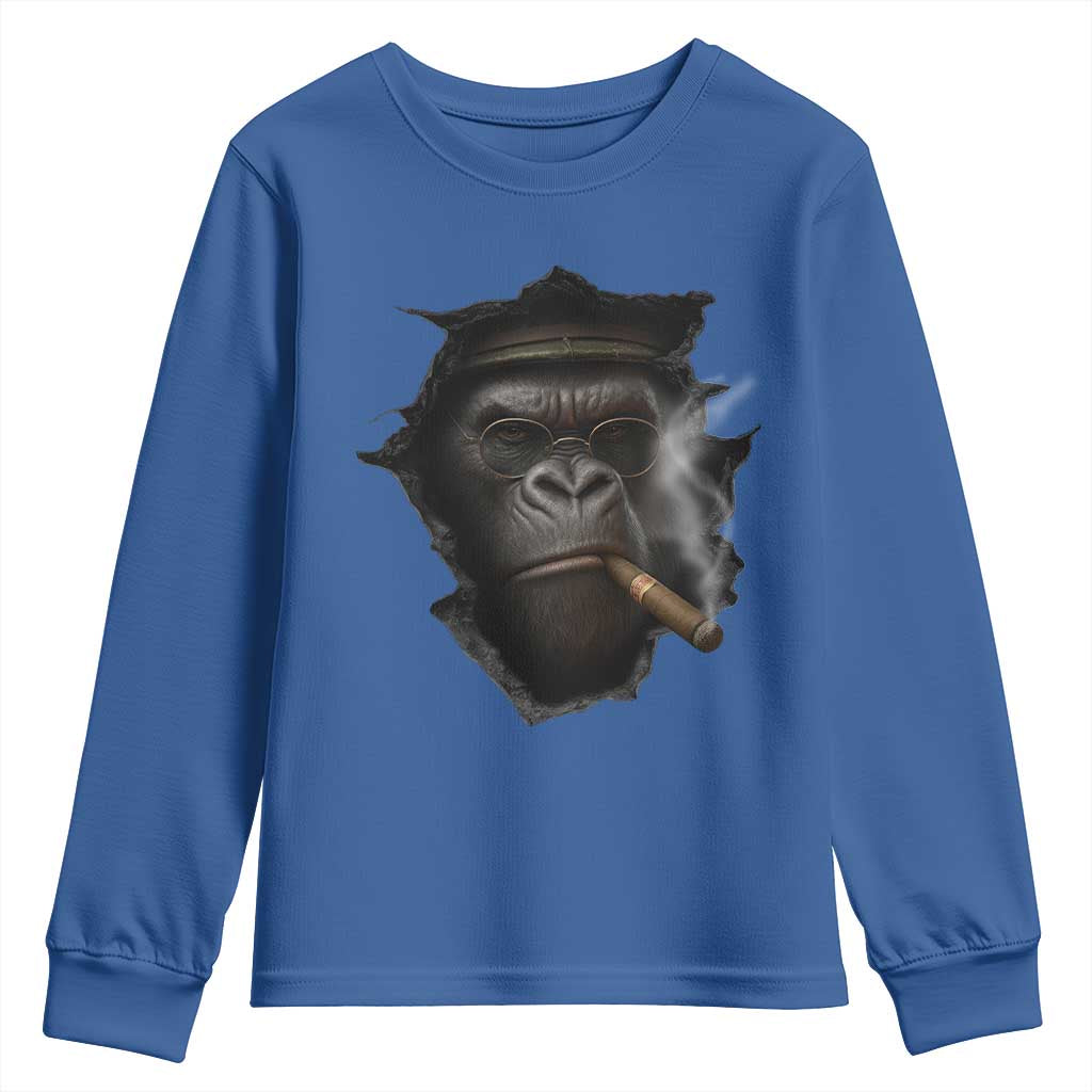 Cool Gorilla With Cigar Youth Sweatshirt Animal Lover Gift TS12 Royal Blue Print Your Wear