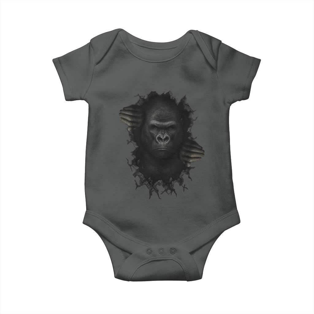 Angry Gorilla Face On Cracked Wall Baby Onesie Animal Lover Gift TS12 Dark Heather Print Your Wear