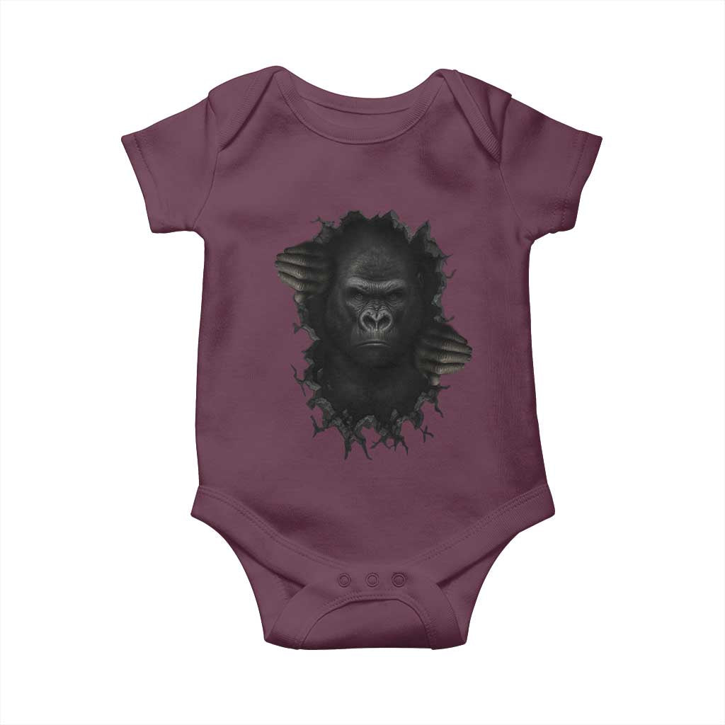 Angry Gorilla Face On Cracked Wall Baby Onesie Animal Lover Gift TS12 Maroon Print Your Wear