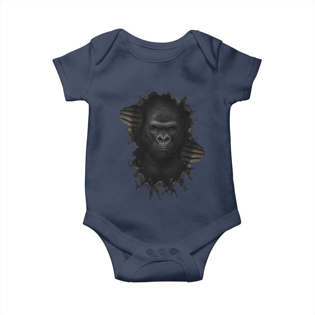 Angry Gorilla Face On Cracked Wall Baby Onesie Animal Lover Gift TS12 Navy Print Your Wear