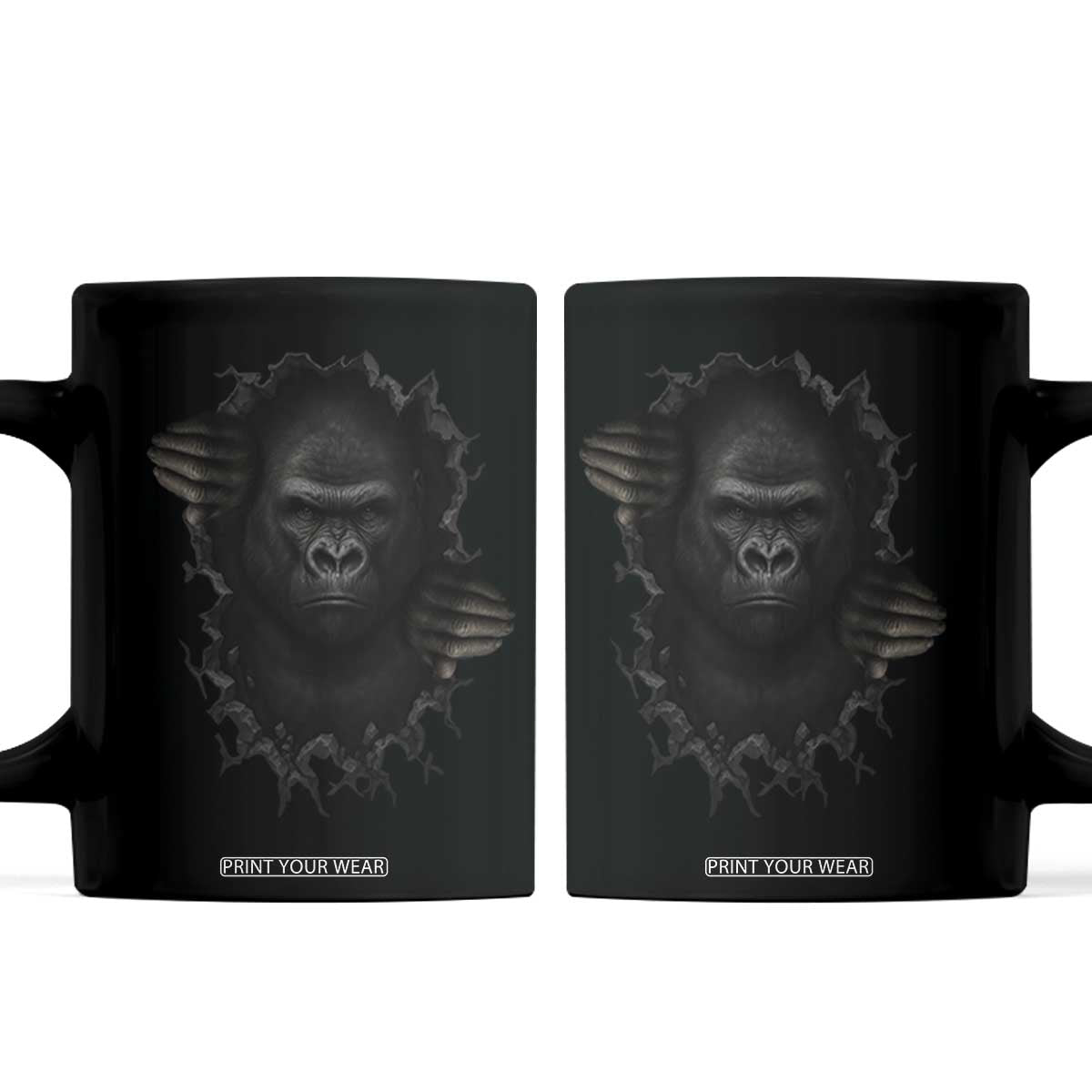 Angry Gorilla Face On Cracked Wall Coffee Mug Animal Lover Gift TS12 Black Print Your Wear