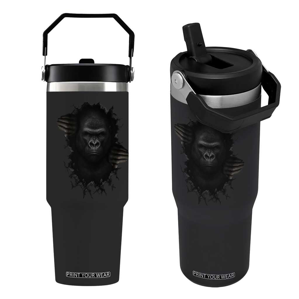 Angry Gorilla Face On Cracked Wall Flip Straw Tumbler Animal Lover Gift TS12 One Size: 30 oz Black Print Your Wear