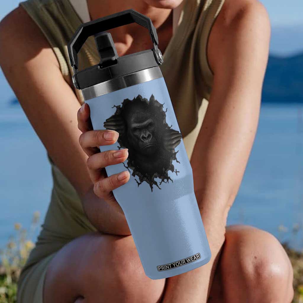 Angry Gorilla Face On Cracked Wall Flip Straw Tumbler Animal Lover Gift TS12 One Size: 30 oz Light Blue Print Your Wear