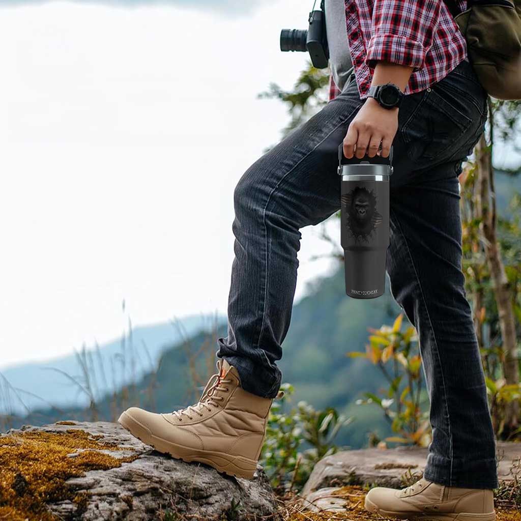 Angry Gorilla Face On Cracked Wall Flip Straw Tumbler Animal Lover Gift TS12 Print Your Wear