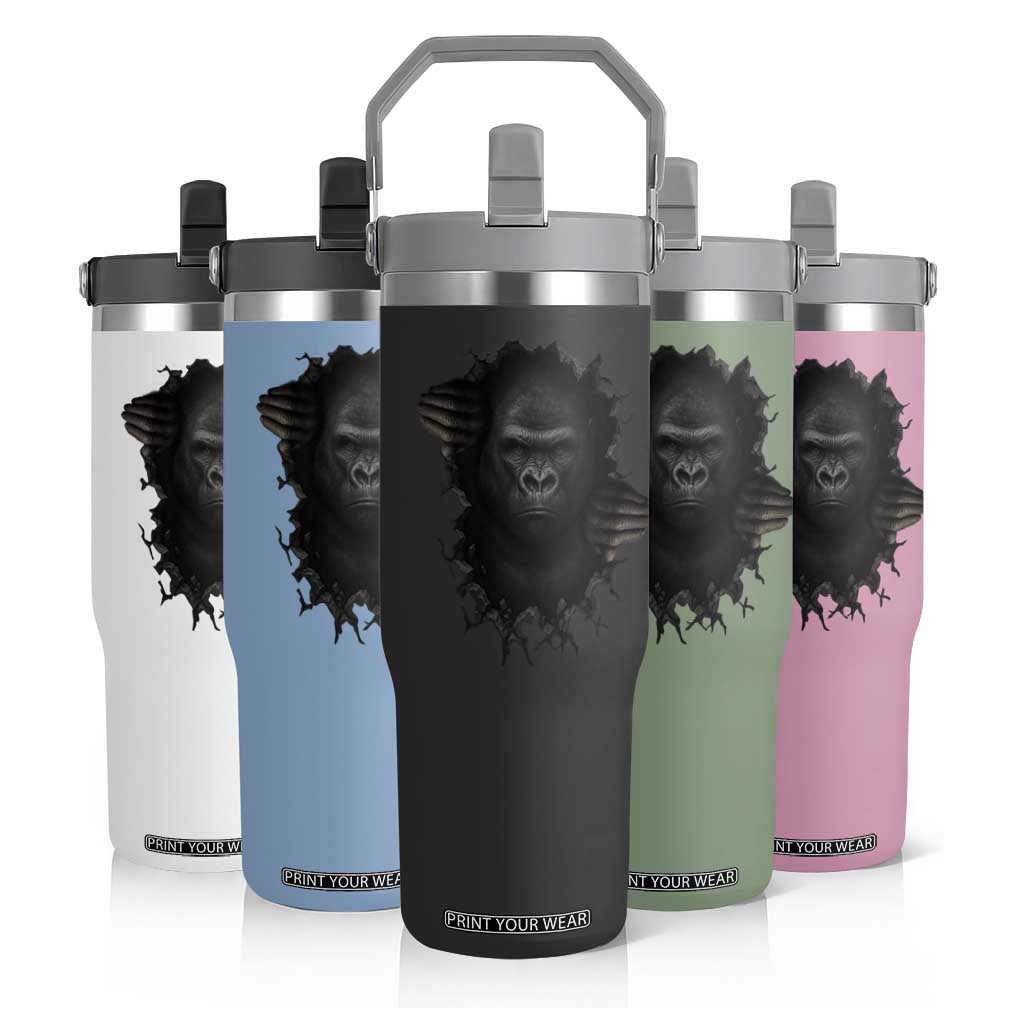 Angry Gorilla Face On Cracked Wall Flip Straw Tumbler Animal Lover Gift TS12 Print Your Wear