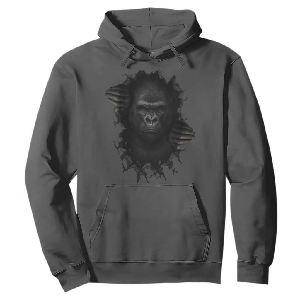 Angry Gorilla Face On Cracked Wall Hoodie Animal Lover Gift TS12 Dark Heather Print Your Wear
