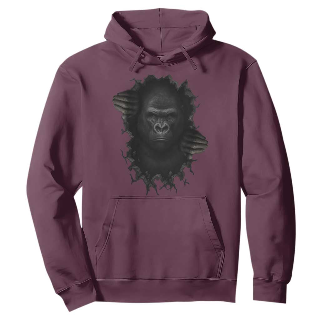 Angry Gorilla Face On Cracked Wall Hoodie Animal Lover Gift TS12 Maroon Print Your Wear