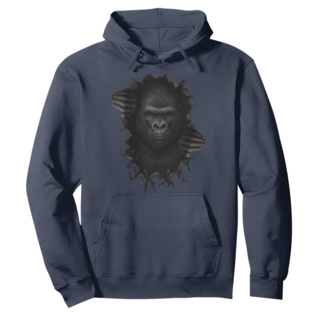 Angry Gorilla Face On Cracked Wall Hoodie Animal Lover Gift TS12 Navy Print Your Wear