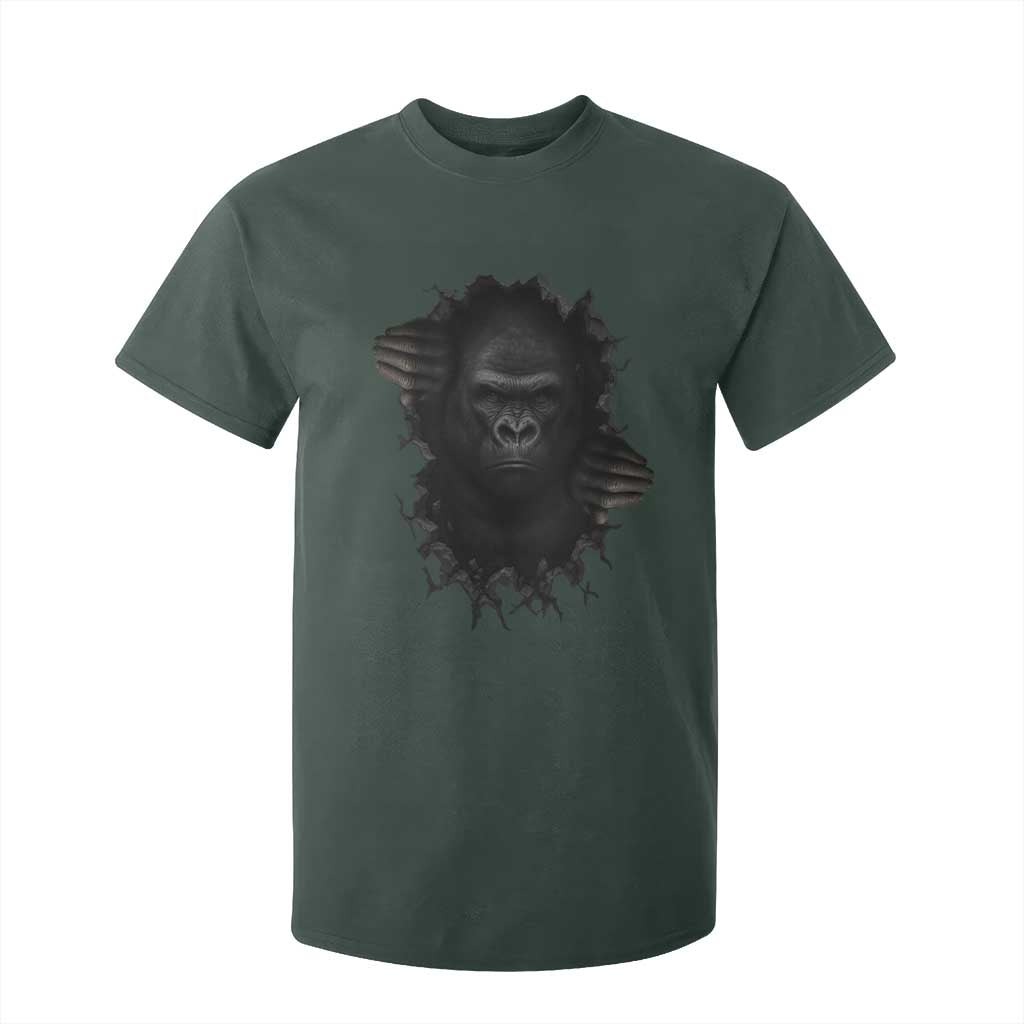 Angry Gorilla Face On Cracked Wall T Shirt For Kid Animal Lover Gift TS12 Dark Forest Green Print Your Wear