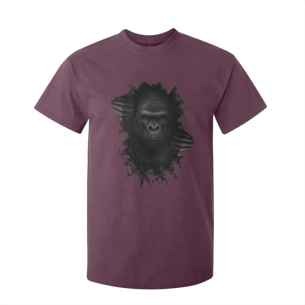 Angry Gorilla Face On Cracked Wall T Shirt For Kid Animal Lover Gift TS12 Maroon Print Your Wear