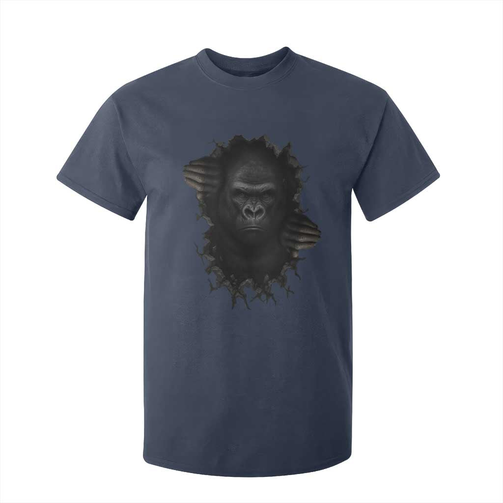 Angry Gorilla Face On Cracked Wall T Shirt For Kid Animal Lover Gift TS12 Navy Print Your Wear