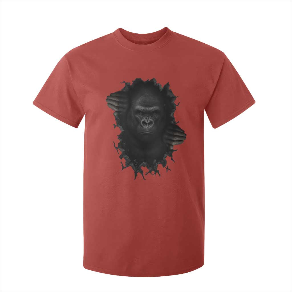 Angry Gorilla Face On Cracked Wall T Shirt For Kid Animal Lover Gift TS12 Red Print Your Wear