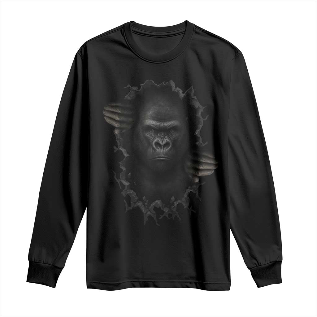 Angry Gorilla Face On Cracked Wall Long Sleeve Shirt Animal Lover Gift TS12 Black Print Your Wear