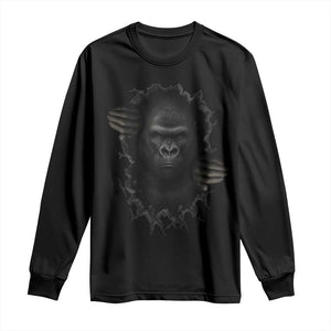 Angry Gorilla Face On Cracked Wall Long Sleeve Shirt Animal Lover Gift TS12 Black Print Your Wear