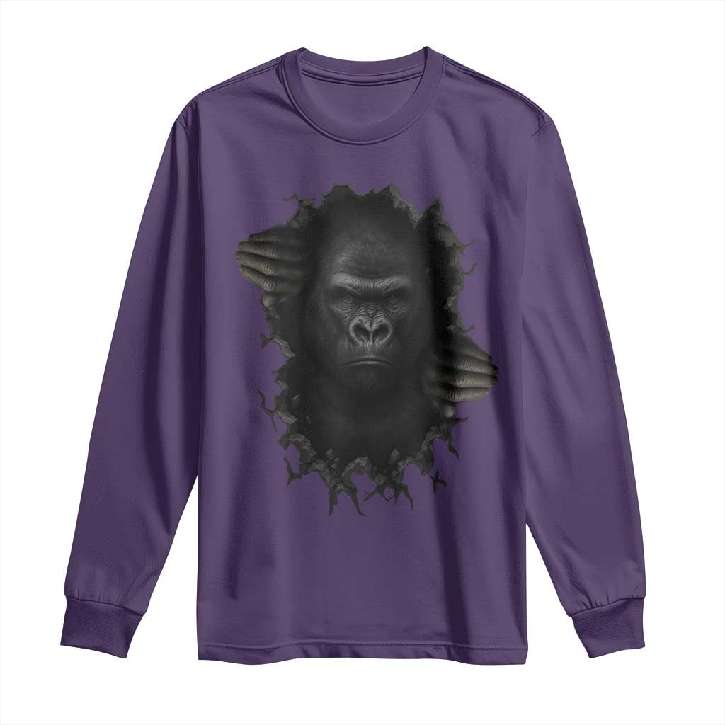 Angry Gorilla Face On Cracked Wall Long Sleeve Shirt Animal Lover Gift TS12 Purple Print Your Wear