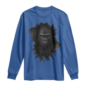 Angry Gorilla Face On Cracked Wall Long Sleeve Shirt Animal Lover Gift TS12 Royal Blue Print Your Wear