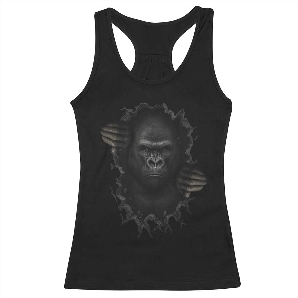 Angry Gorilla Face On Cracked Wall Racerback Tank Top Animal Lover Gift TS12 Black Print Your Wear