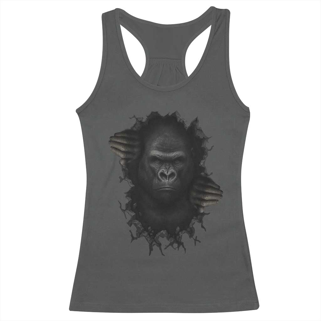 Angry Gorilla Face On Cracked Wall Racerback Tank Top Animal Lover Gift TS12 Dark Heather Print Your Wear