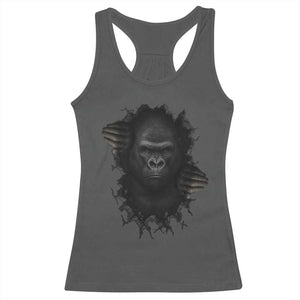 Angry Gorilla Face On Cracked Wall Racerback Tank Top Animal Lover Gift TS12 Dark Heather Print Your Wear