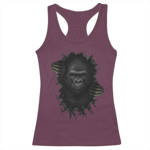 Angry Gorilla Face On Cracked Wall Racerback Tank Top Animal Lover Gift TS12 Maroon Print Your Wear