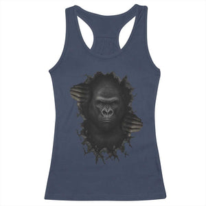Angry Gorilla Face On Cracked Wall Racerback Tank Top Animal Lover Gift TS12 Navy Print Your Wear
