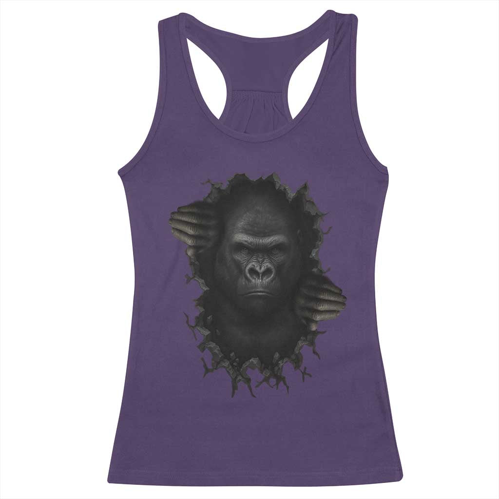 Angry Gorilla Face On Cracked Wall Racerback Tank Top Animal Lover Gift TS12 Purple Print Your Wear