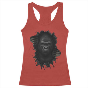 Angry Gorilla Face On Cracked Wall Racerback Tank Top Animal Lover Gift TS12 Red Print Your Wear