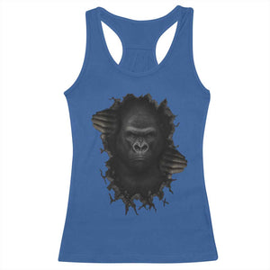 Angry Gorilla Face On Cracked Wall Racerback Tank Top Animal Lover Gift TS12 Royal Blue Print Your Wear