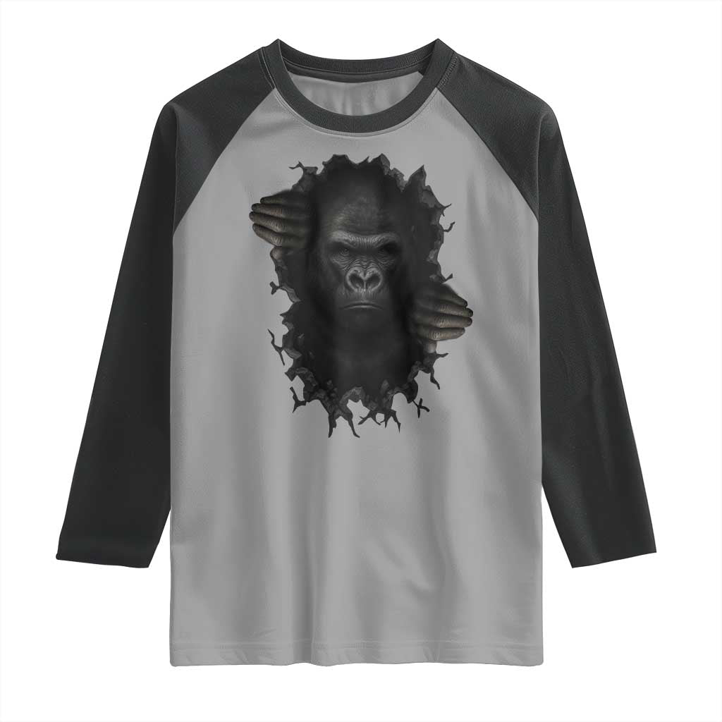 Angry Gorilla Face On Cracked Wall Raglan Shirt Animal Lover Gift TS12 Sport Gray Black Print Your Wear