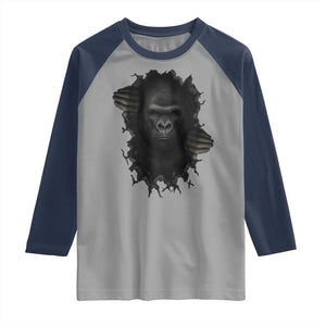 Angry Gorilla Face On Cracked Wall Raglan Shirt Animal Lover Gift TS12 Sport Gray Navy Print Your Wear
