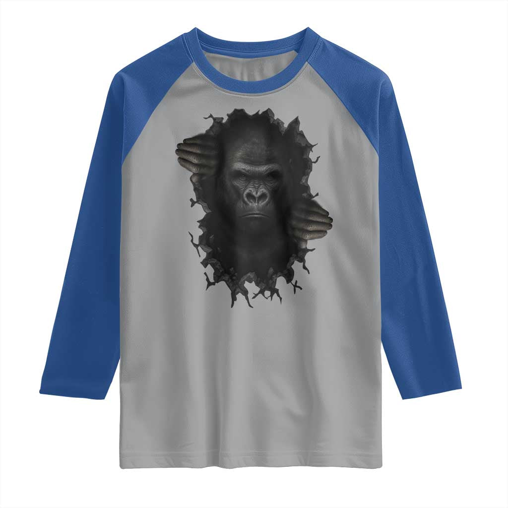 Angry Gorilla Face On Cracked Wall Raglan Shirt Animal Lover Gift TS12 Sport Gray Royal Print Your Wear