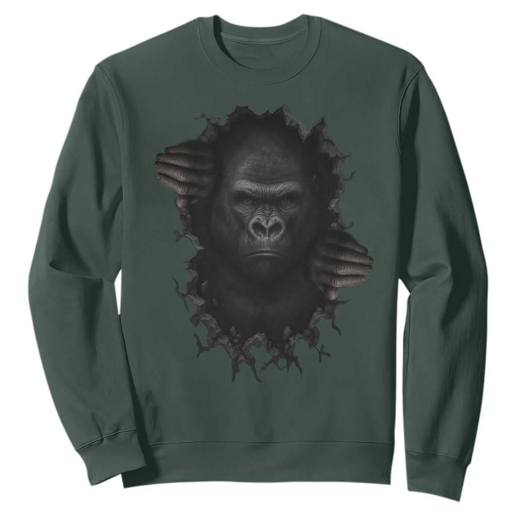 Angry Gorilla Face On Cracked Wall Sweatshirt Animal Lover Gift TS12 Dark Forest Green Print Your Wear