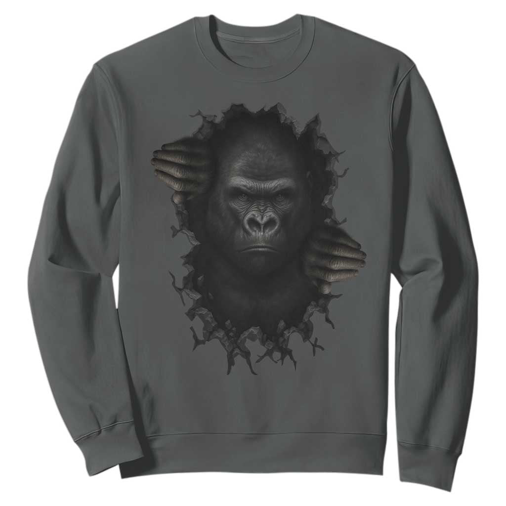 Angry Gorilla Face On Cracked Wall Sweatshirt Animal Lover Gift TS12 Dark Heather Print Your Wear