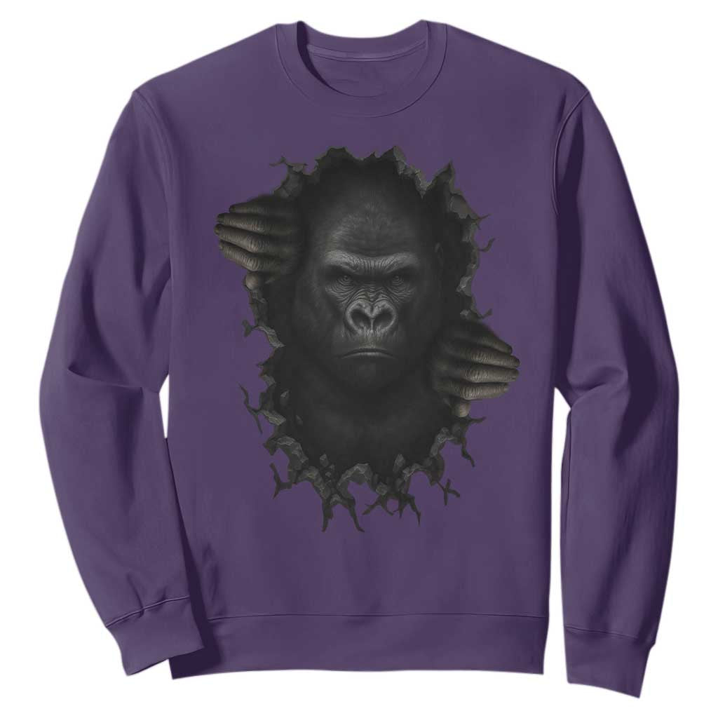 Angry Gorilla Face On Cracked Wall Sweatshirt Animal Lover Gift TS12 Purple Print Your Wear
