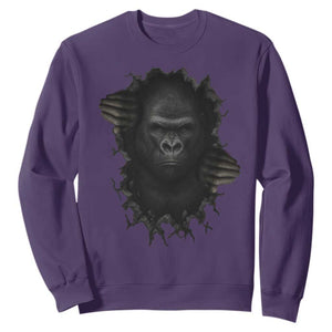 Angry Gorilla Face On Cracked Wall Sweatshirt Animal Lover Gift TS12 Purple Print Your Wear