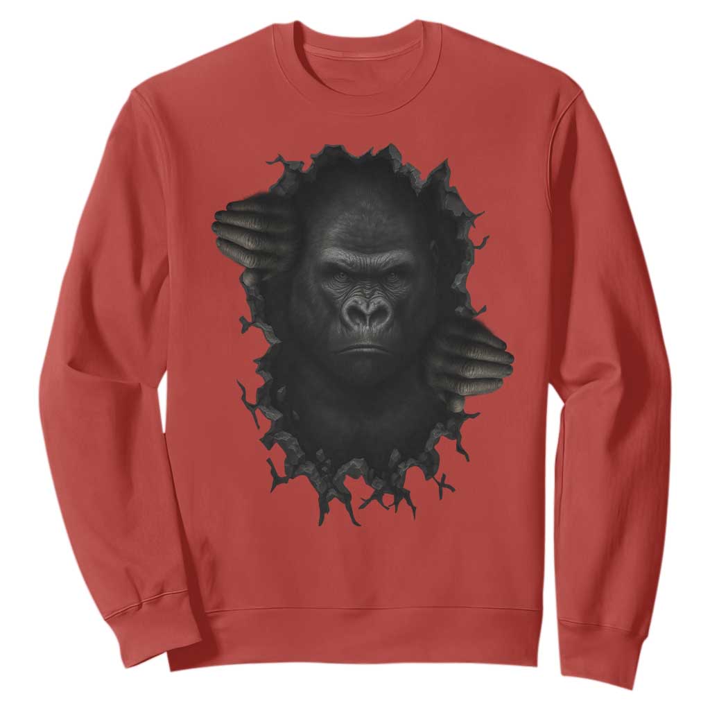 Angry Gorilla Face On Cracked Wall Sweatshirt Animal Lover Gift TS12 Red Print Your Wear