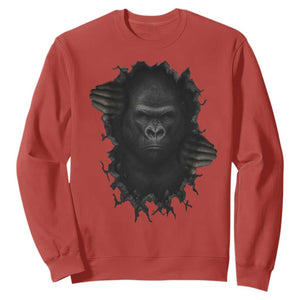 Angry Gorilla Face On Cracked Wall Sweatshirt Animal Lover Gift TS12 Red Print Your Wear